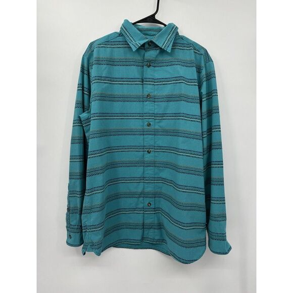 The North Face Shirt Mens L Blue Aztec Striped Button Up Slate Woven Long Sleeve - Picture 1 of 8